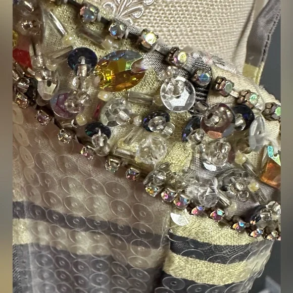 Tony Bowls Elegant High Low Sequined Bead Plaid Prom Dress Sz 8 Silver Yellow - Picture 11 of 12